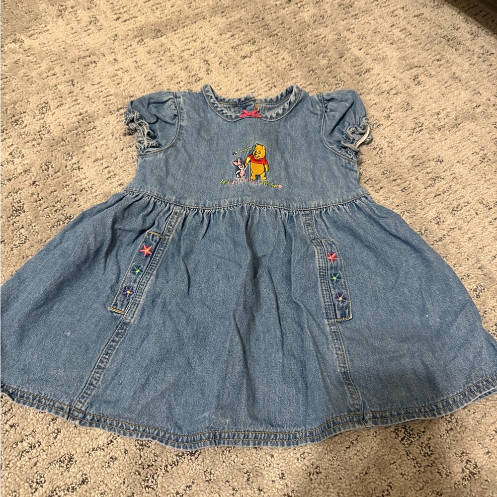 Vintage Denim Dress with Winnie the Pooh Embroidery